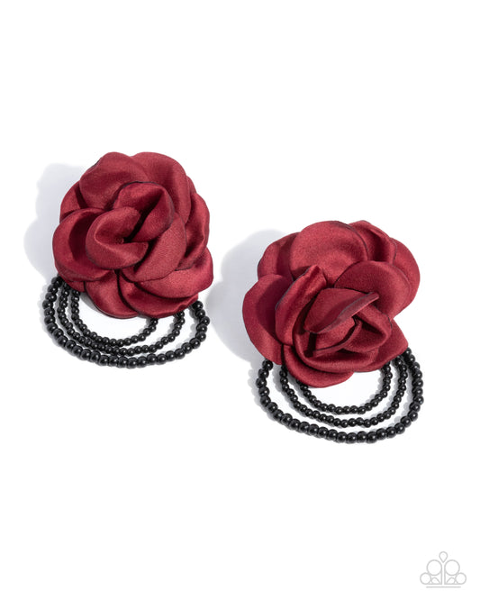 Dramatic Dame - Red Satin Rose Post Earrings - Convention Exclusive 2024 - Paparazzi Accessories