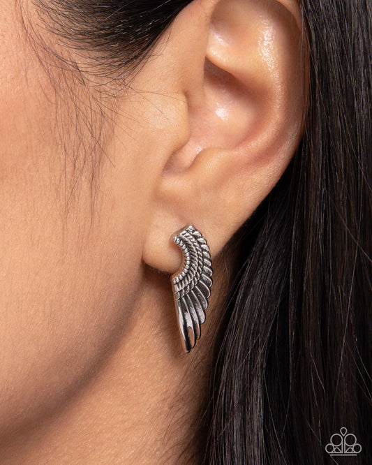 Angelic Altitude - Silver Angel Wing Post Earrings - Paparazzi Accessories