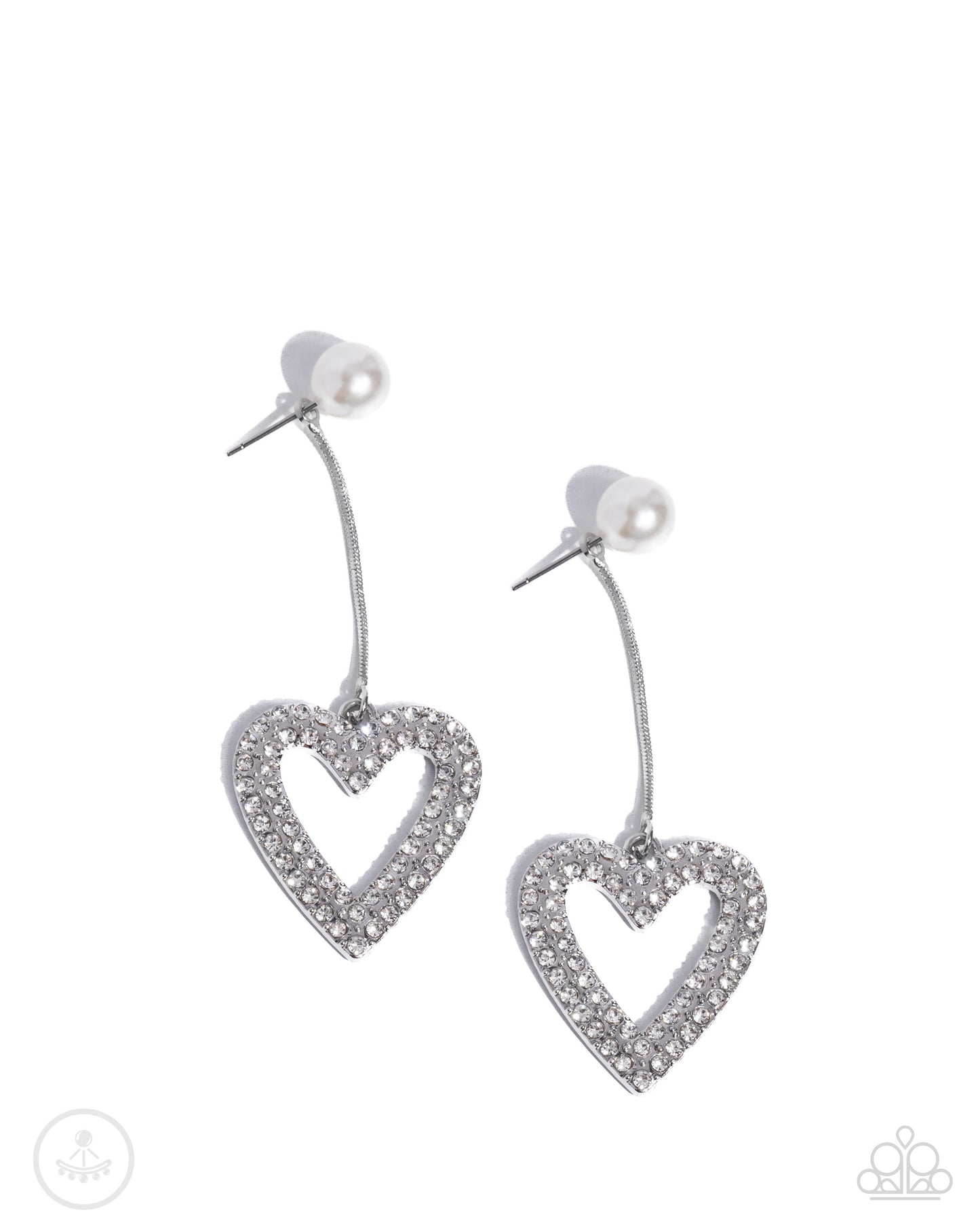 Valentines Vision - White Pearl Silver Heart Double Sided Post Earrings - Paparazzi Accessories