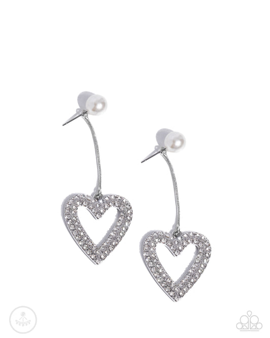 Valentines Vision - White Pearl Silver Heart Double Sided Post Earrings - Paparazzi Accessories