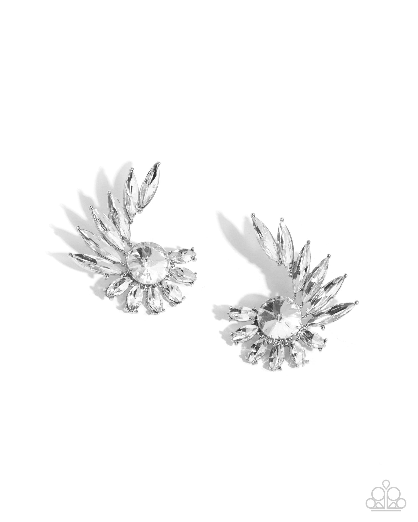 Greek Glam - White Rhinestone Silver Post Earrings - Paparazzi Accessories