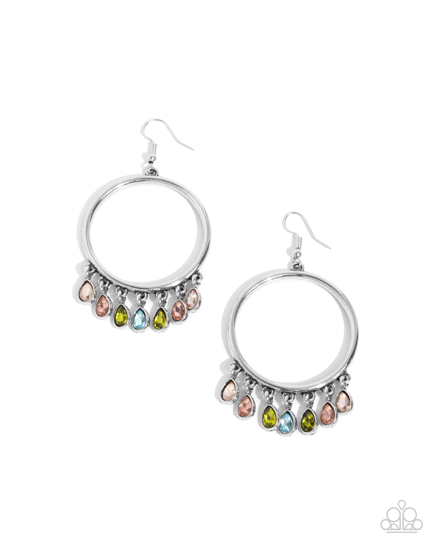 Hooped Hello - Multi Rhinestone Fish Hook Back Earrings - Paparazzi Accessories