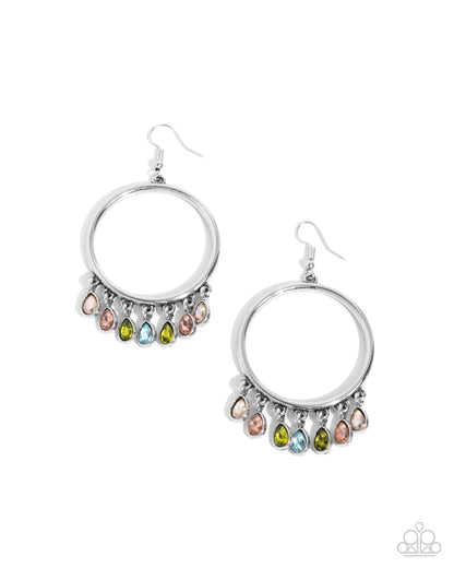 Hooped Hello - Multi Rhinestone Fish Hook Back Earrings - Paparazzi Accessories