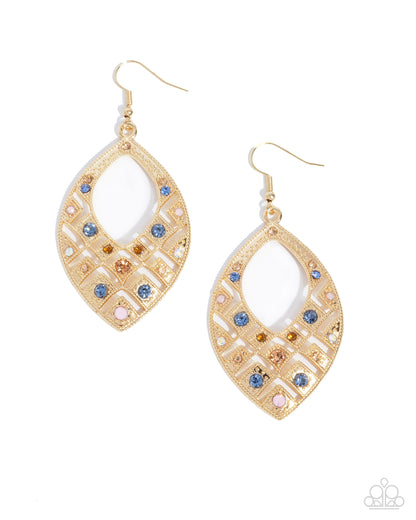 Glittery Gaze - Gold and Rhinestone Earrings - Paparazzi Accessories