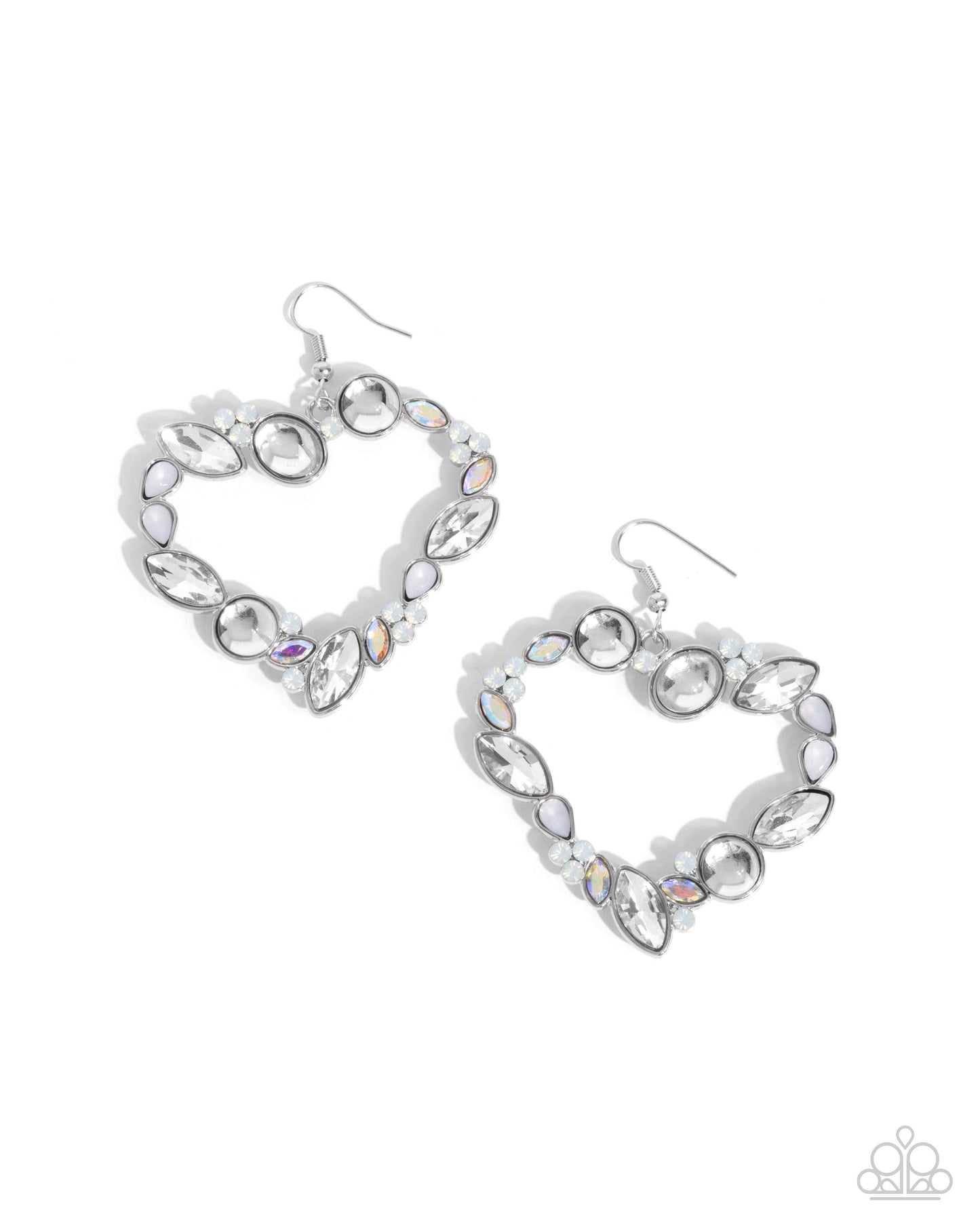 Heart Hierarchy - White Marquise Rhinestone Fishhook Earrings - Paparazzi Accessories