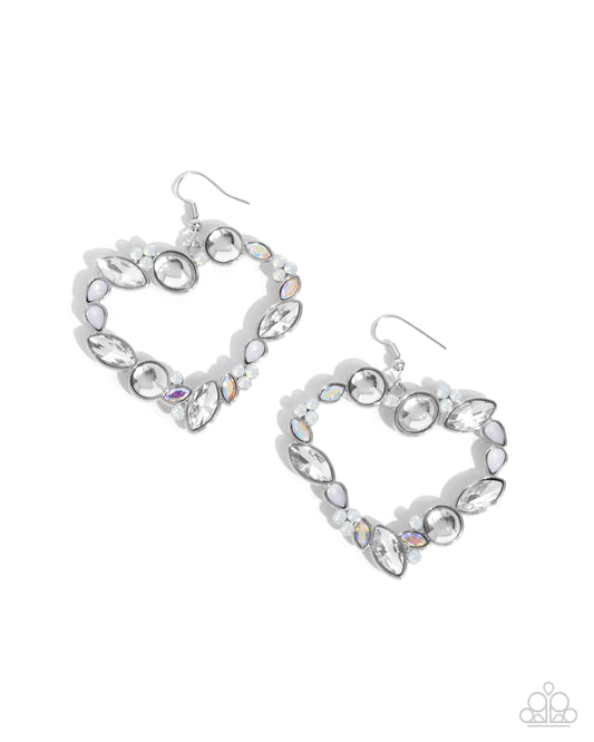 Heart Hierarchy - White Marquise Rhinestone Fishhook Earrings - Paparazzi Accessories