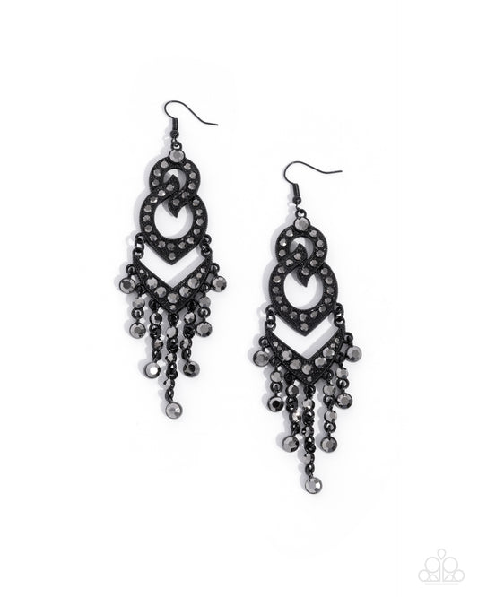 Pristine Precipitation - Black Dipped Metal Hematite Gem Earrings - Paparazzi Accessories