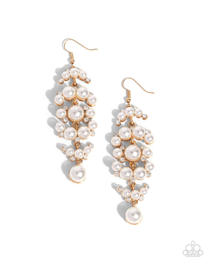 Talk of The Ton - Gold & White Pearl Fishhook Earrings - Paparazzi Accessories