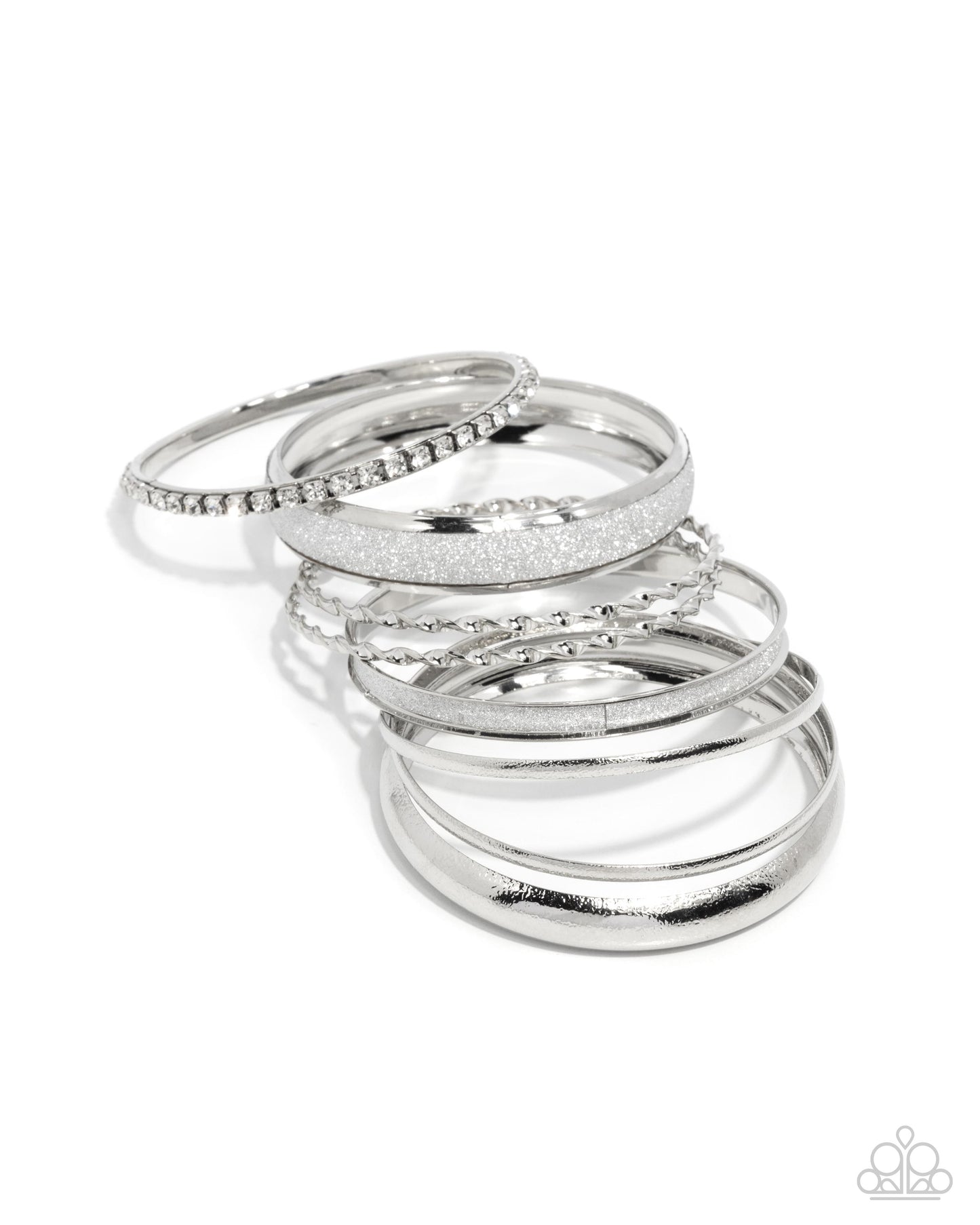 Smoldering Stack - Silver Glitter Dusted Gem Bangles - Paparazzi Accessories