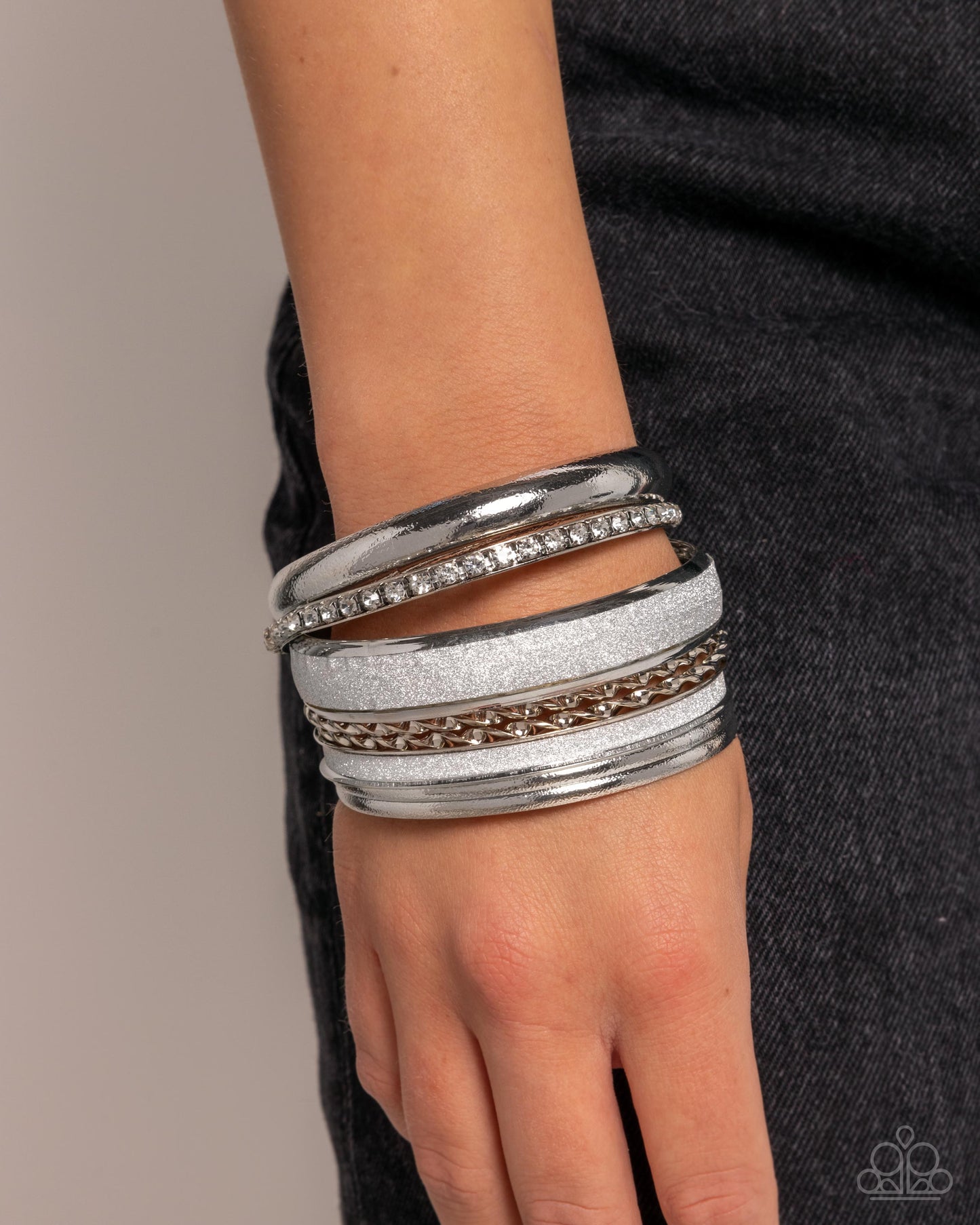 Smoldering Stack - Silver Glitter Dusted Gem Bangles - Paparazzi Accessories