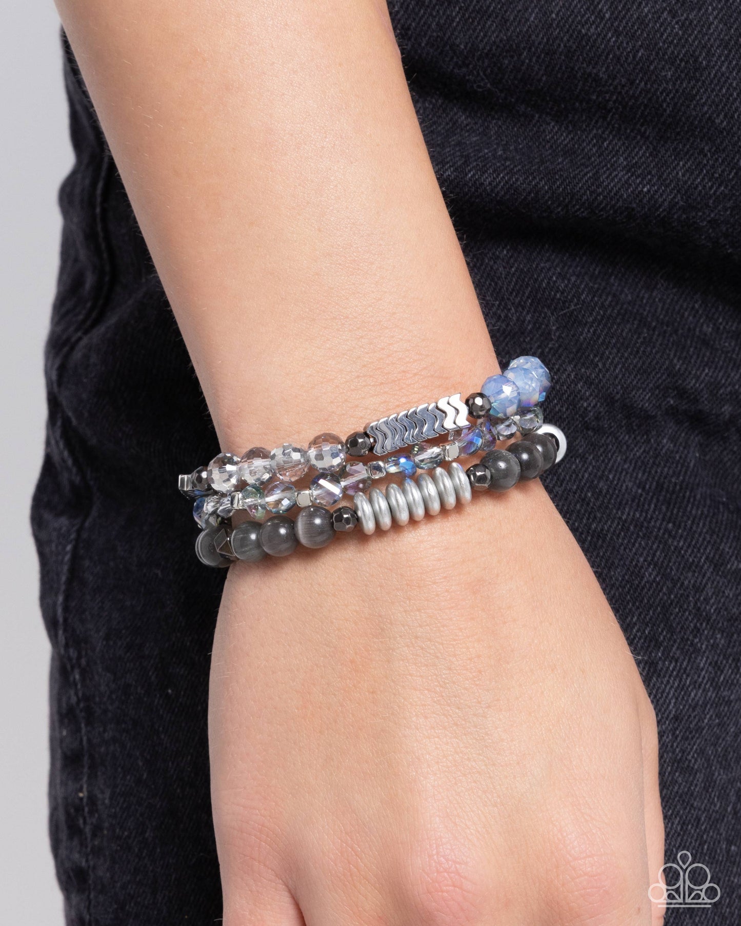 Attention Seeker - Silver Cat's Eye Stone Stretchy Bracelets - Paparazzi Accessories