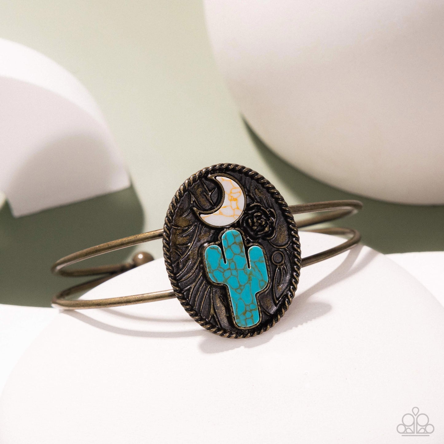 Journey to the West - Brass & Crackle Stone Cactus Moon Cuff Bracelet - Paparazzi Accessories