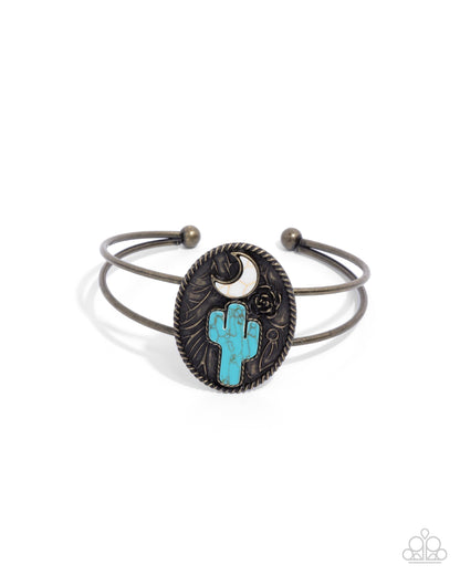 Journey to the West - Brass & Crackle Stone Cactus Moon Cuff Bracelet - Paparazzi Accessories