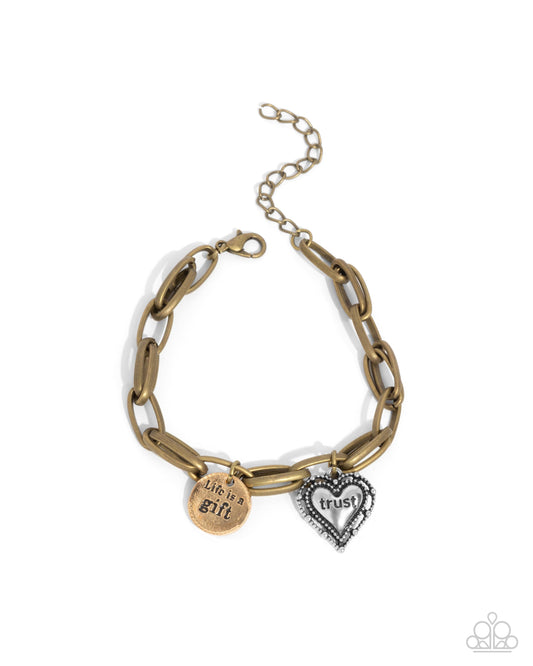 Life Is A Gift - Multi Charm Mixed Metal Clasp Bracelet - Paparazzi Accessories