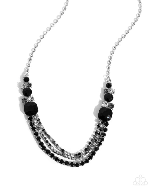 Relaxed Refinement - Black Onyx Rhinestone Silver Necklace - Paparazzi Accessories