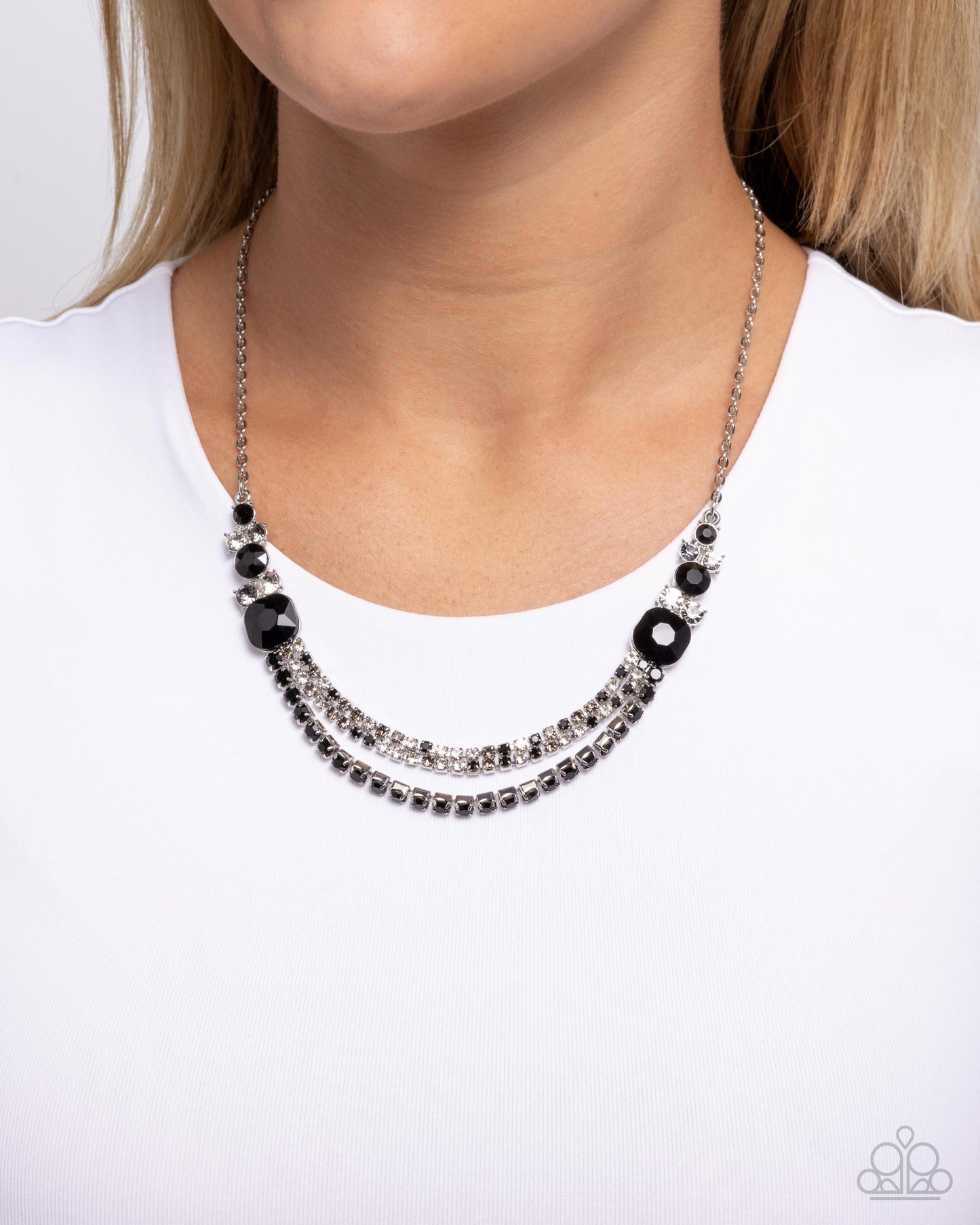 Relaxed Refinement - Black Onyx Rhinestone Silver Necklace - Paparazzi Accessories