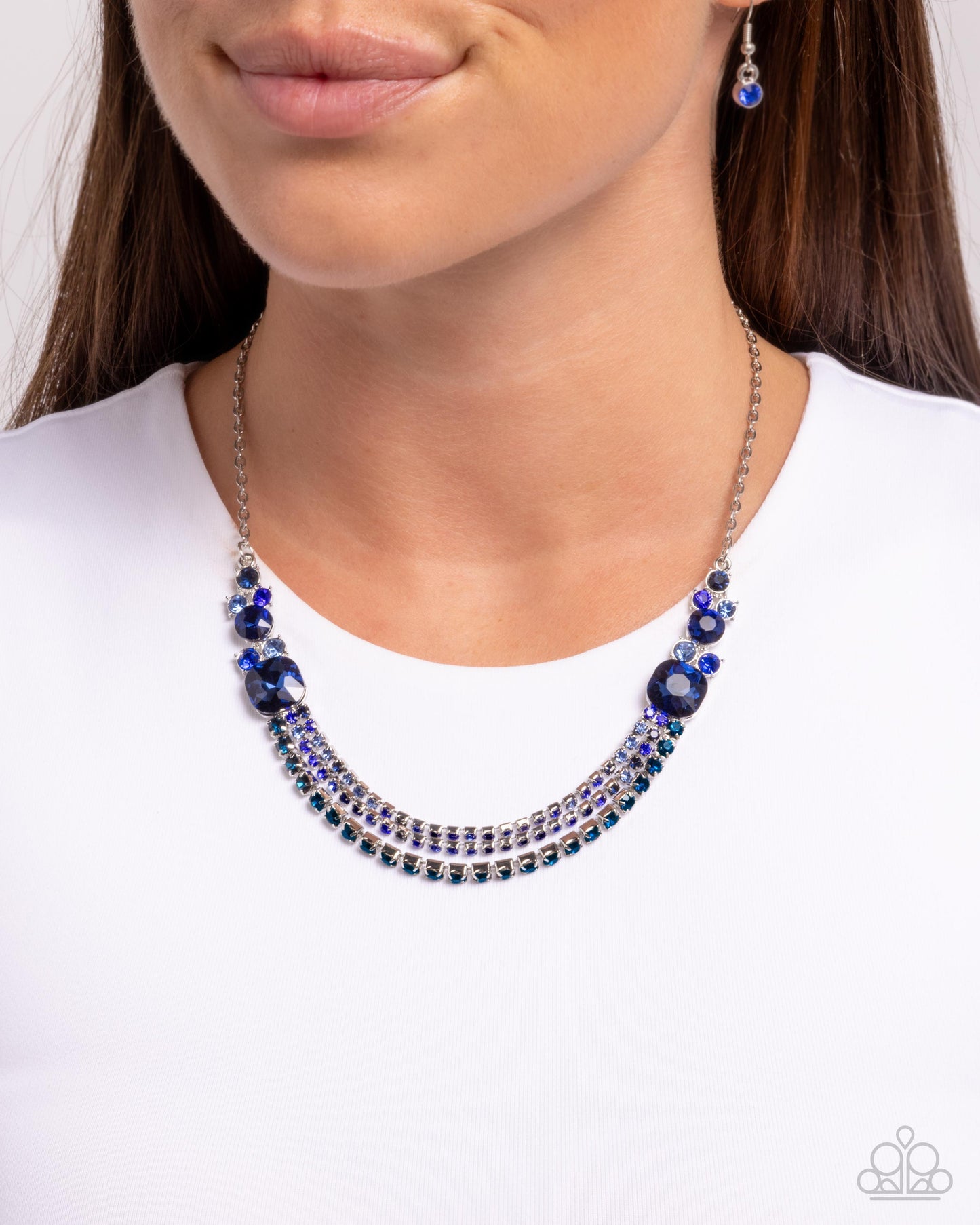 Relaxed Refinement - Blue Rhinestone Silver Necklace - Paparazzi Accessories