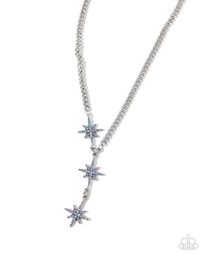 Stellar Story - Blue Iridescent Rhinestone Silver Stars Necklace - Paparazzi Accessories