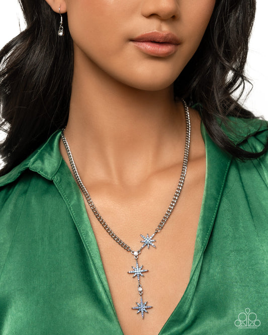 Stellar Story - Blue Iridescent Rhinestone Silver Stars Necklace - Paparazzi Accessories