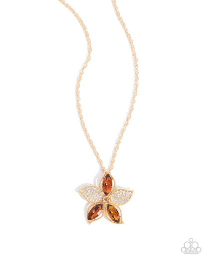 Favorite Flower - Brown Marquise Gem Flower Gold Necklace - Paparazzi Accessories