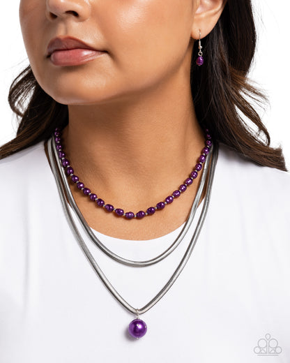 Flourishing Finale - Purple Pearl & Silver Snake Chain Necklace - Paparazzi Accessories