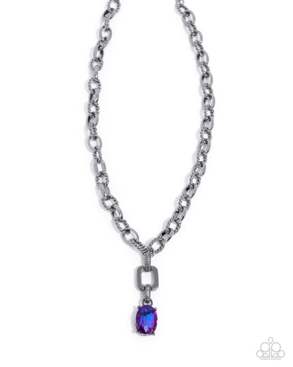 Refulgent Recognition - Purple Iridescent Rhinestone Gunmetal Necklace - Paparazzi Accessories