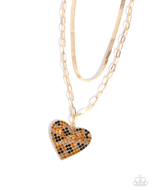Cheetah Class - Brown Heart Pendant Necklace - Paparazzi Accessories