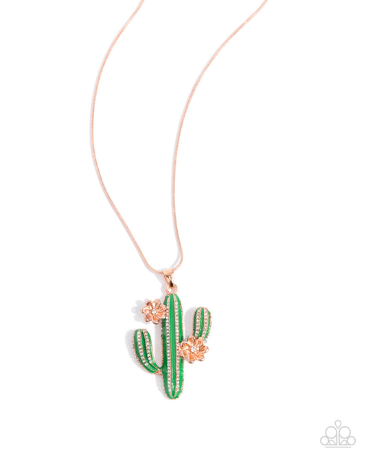 Carefree Cactus - Copper Pendant Necklace - Paparazzi Accessories