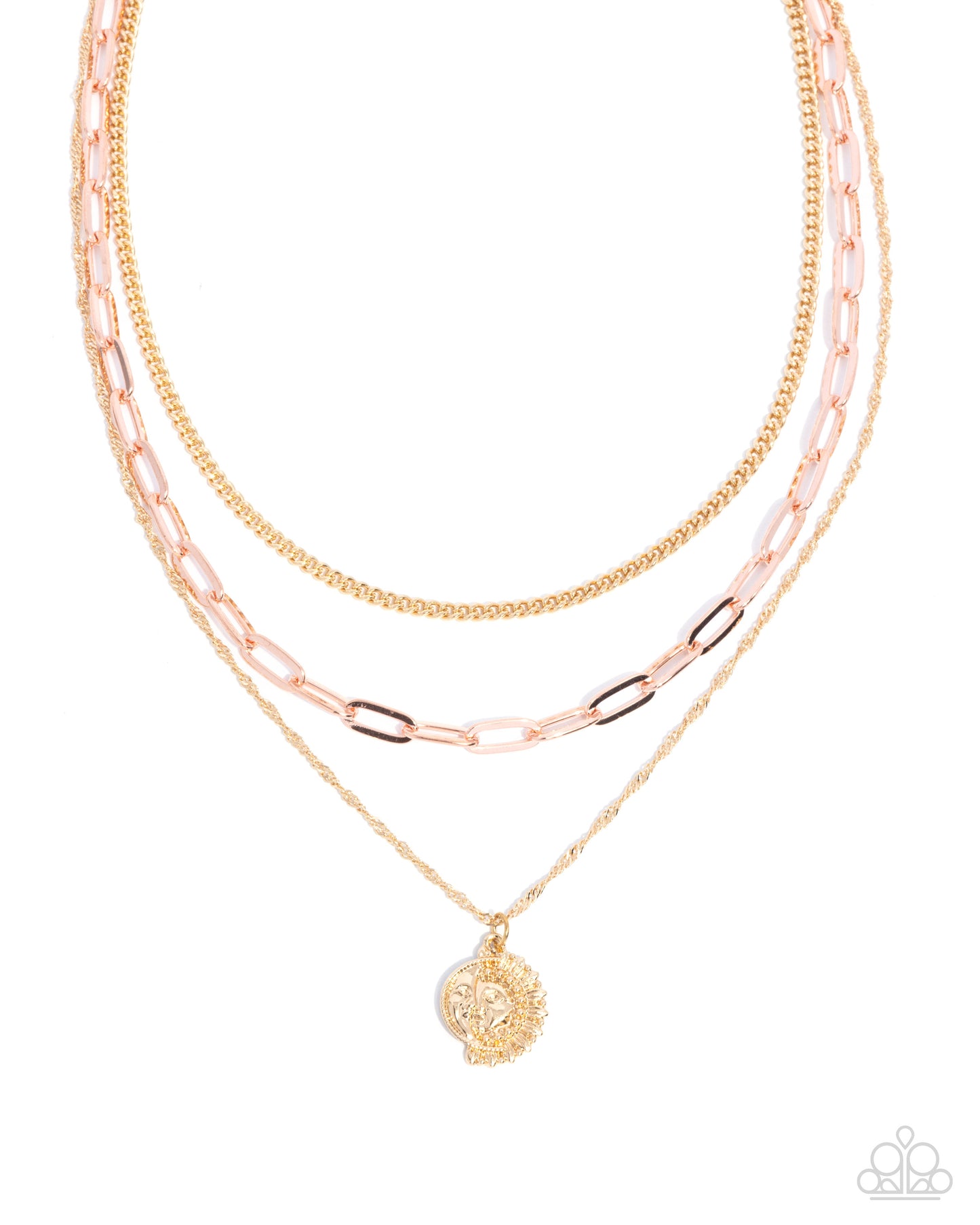 Ready for Fame - Gold & Copper Layered Chain Sun & Moon Pendant Necklace - Paparazzi Accessories