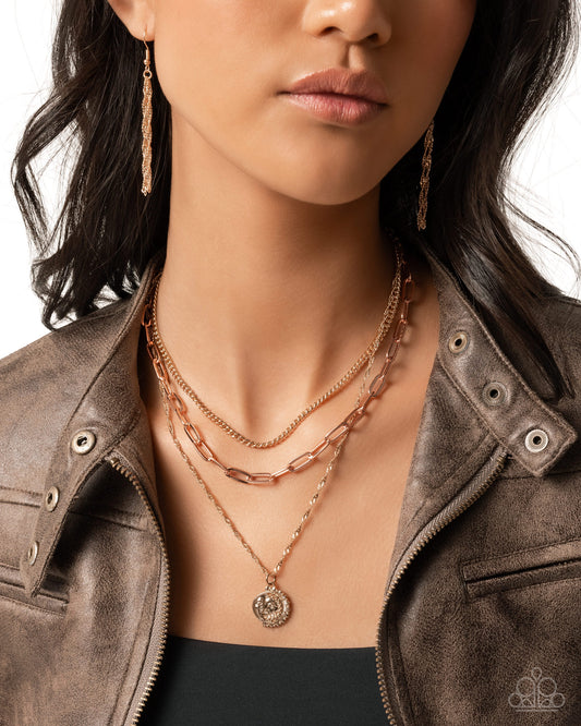 Ready for Fame - Gold & Copper Layered Chain Sun & Moon Pendant Necklace - Paparazzi Accessories