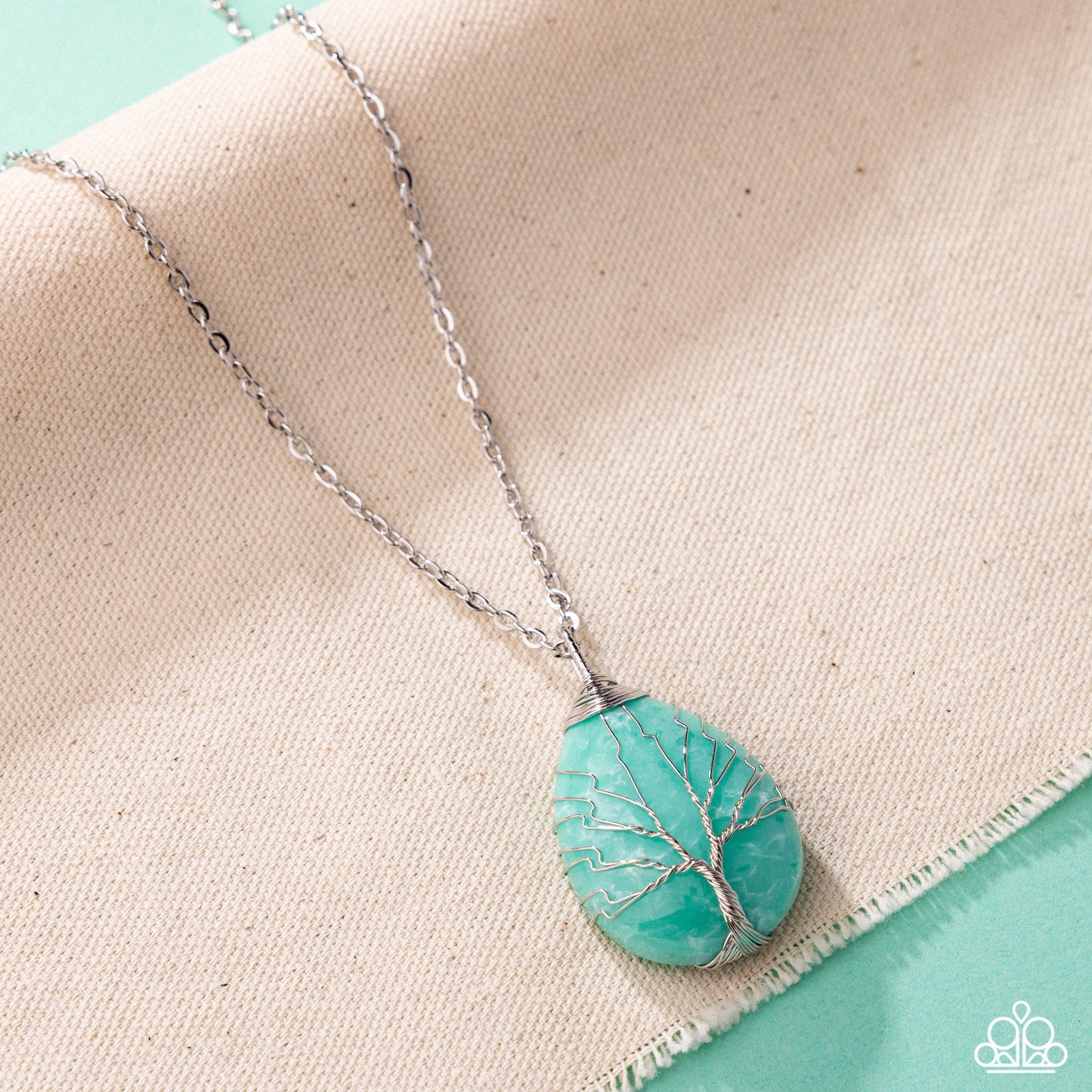 Stony Status - Green Stone Silver Wire Wrapped Tree Pendant Necklace - Paparazzi Accessories