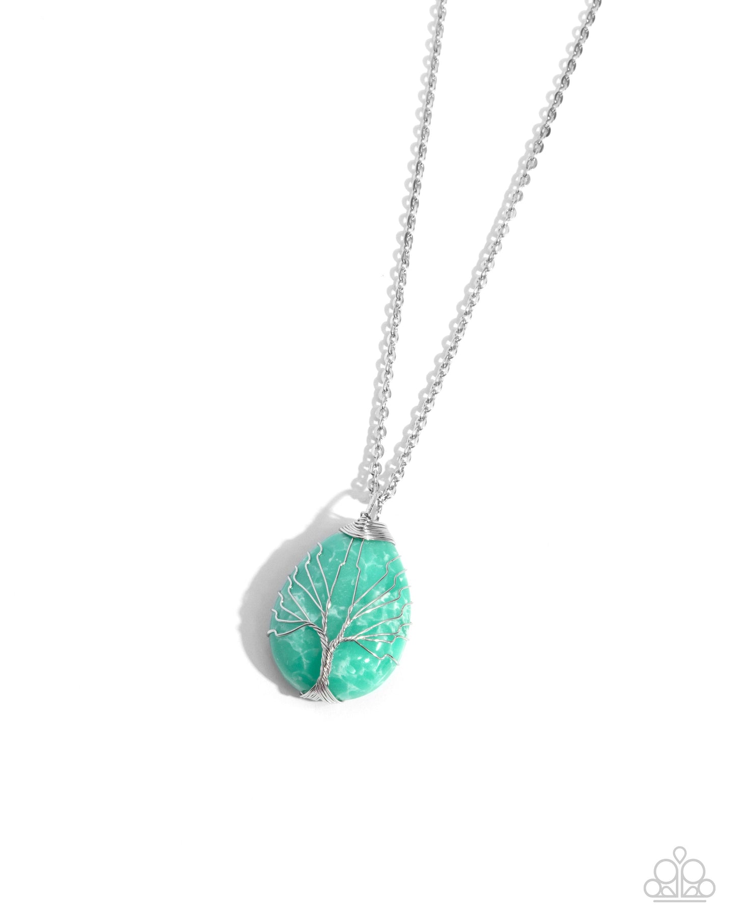 Stony Status - Green Stone Silver Wire Wrapped Tree Pendant Necklace - Paparazzi Accessories