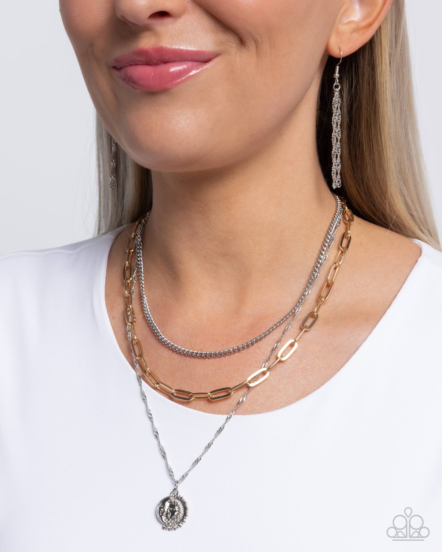 Ready for Fame - Silver & Gold Layered Chain Sun & Moon Pendant Necklace - Paparazzi Accessories