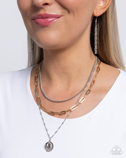 Ready for Fame - Silver & Gold Layered Chain Sun & Moon Pendant Necklace - Paparazzi Accessories