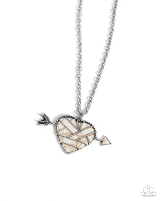 Emotional Edge - White Crackle Stone, Silver Necklace - Paparazzi Accessories