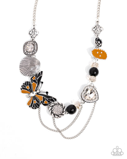 Whimsical Whisper - Black Enamel Butterfly Silver Necklace - Paparazzi Accessories