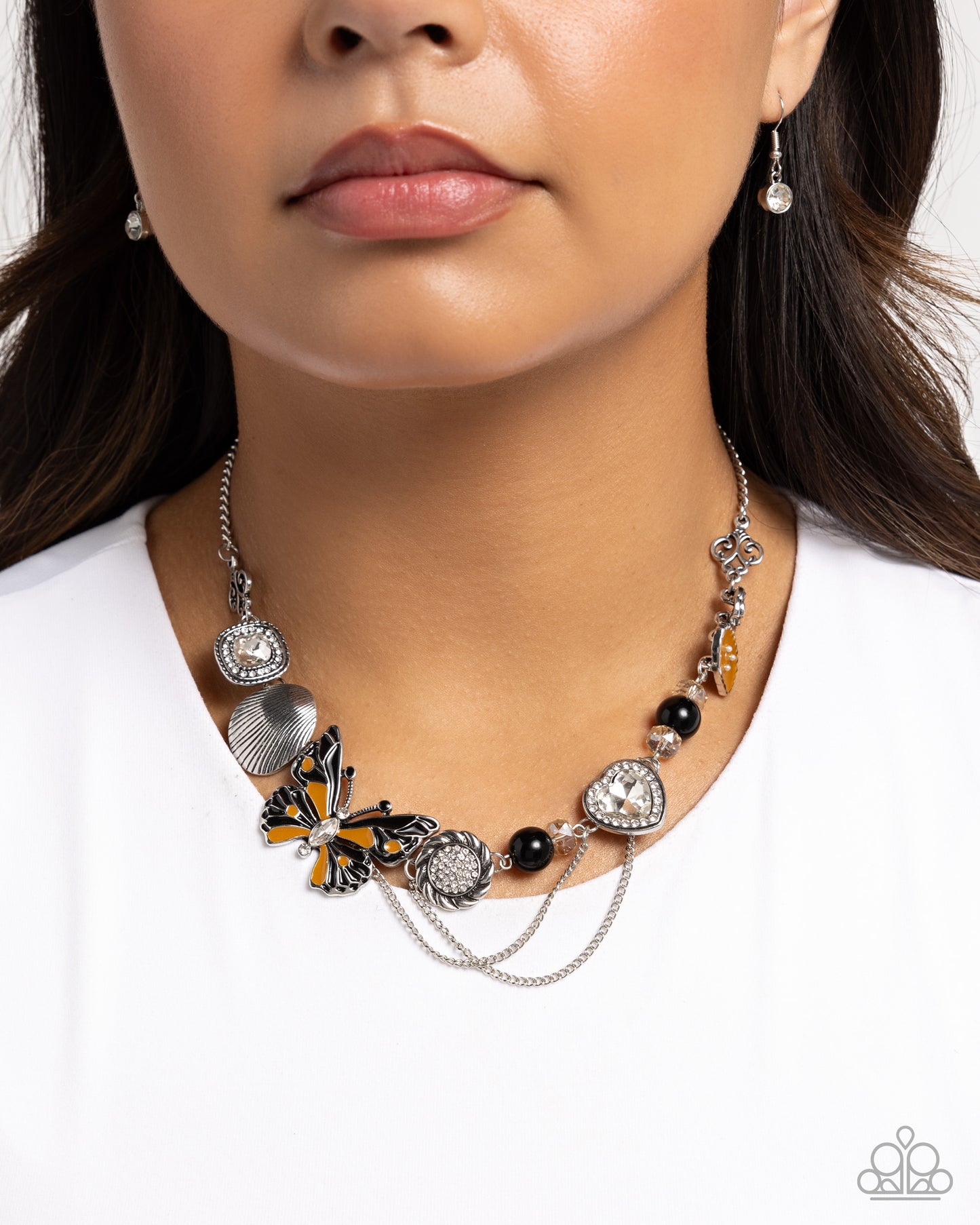 Whimsical Whisper - Black Enamel Butterfly Silver Necklace - Paparazzi Accessories