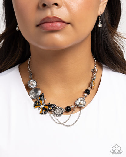 Whimsical Whisper - Black Enamel Butterfly Silver Necklace - Paparazzi Accessories