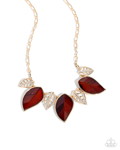 Leafy Leader - Brown Topaz Gem Gold Necklace - Paparazzi Accessories