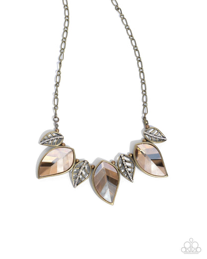 Leafy Leader - Brass Topaz Gem Necklace - Paparazzi Accessories