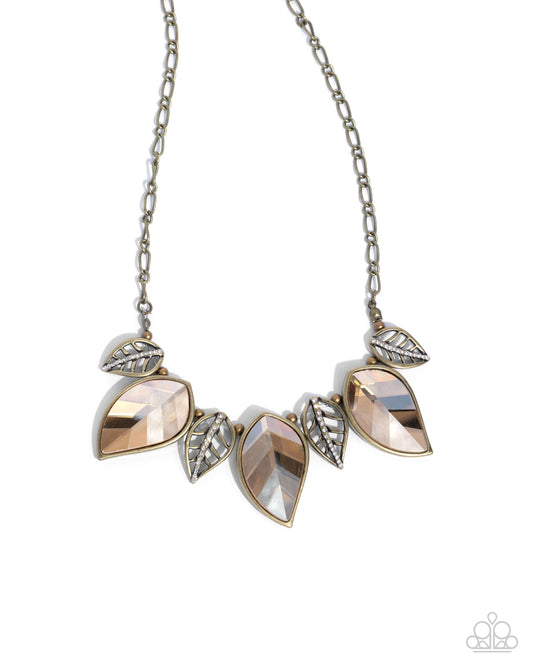 Leafy Leader - Brass Topaz Gem Necklace - Paparazzi Accessories
