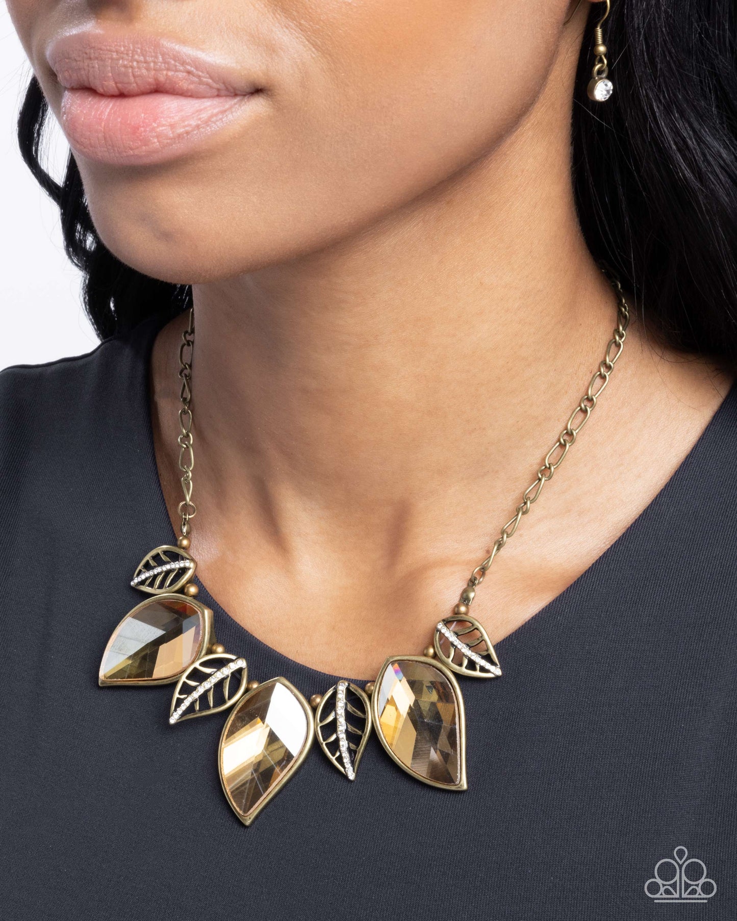 Leafy Leader - Brass Topaz Gem Necklace - Paparazzi Accessories
