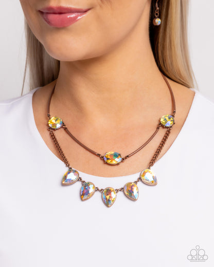 Confident Cascade - Copper & UV Shimmer Gem Layered Necklace - Paparazzi Accessories