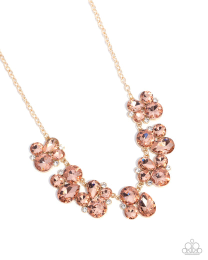Fairytale Frost - Gold & Peach Gem Necklace - Paparazzi Accessories