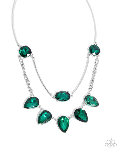 Confident Cascade - Green Rhinestone Necklace - Paparazzi Accessories