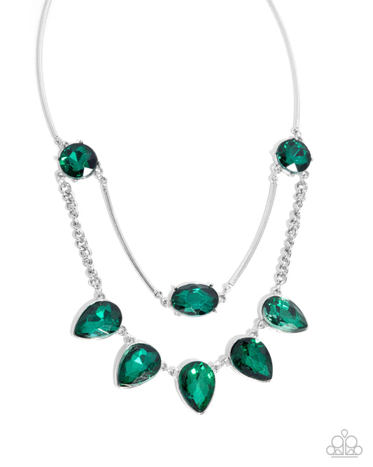 Confident Cascade - Green Rhinestone Necklace - Paparazzi Accessories