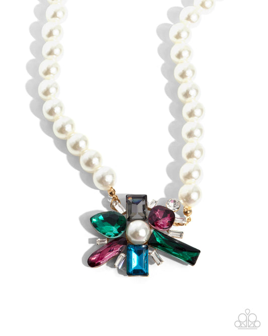 Prismatic Potential - Green Colorful Gems Pearl Necklace - Paparazzi Accessories