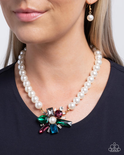 Prismatic Potential - Green Colorful Gems Pearl Necklace - Paparazzi Accessories