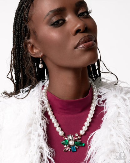 Prismatic Potential - Green Colorful Gems Pearl Necklace - Paparazzi Accessories