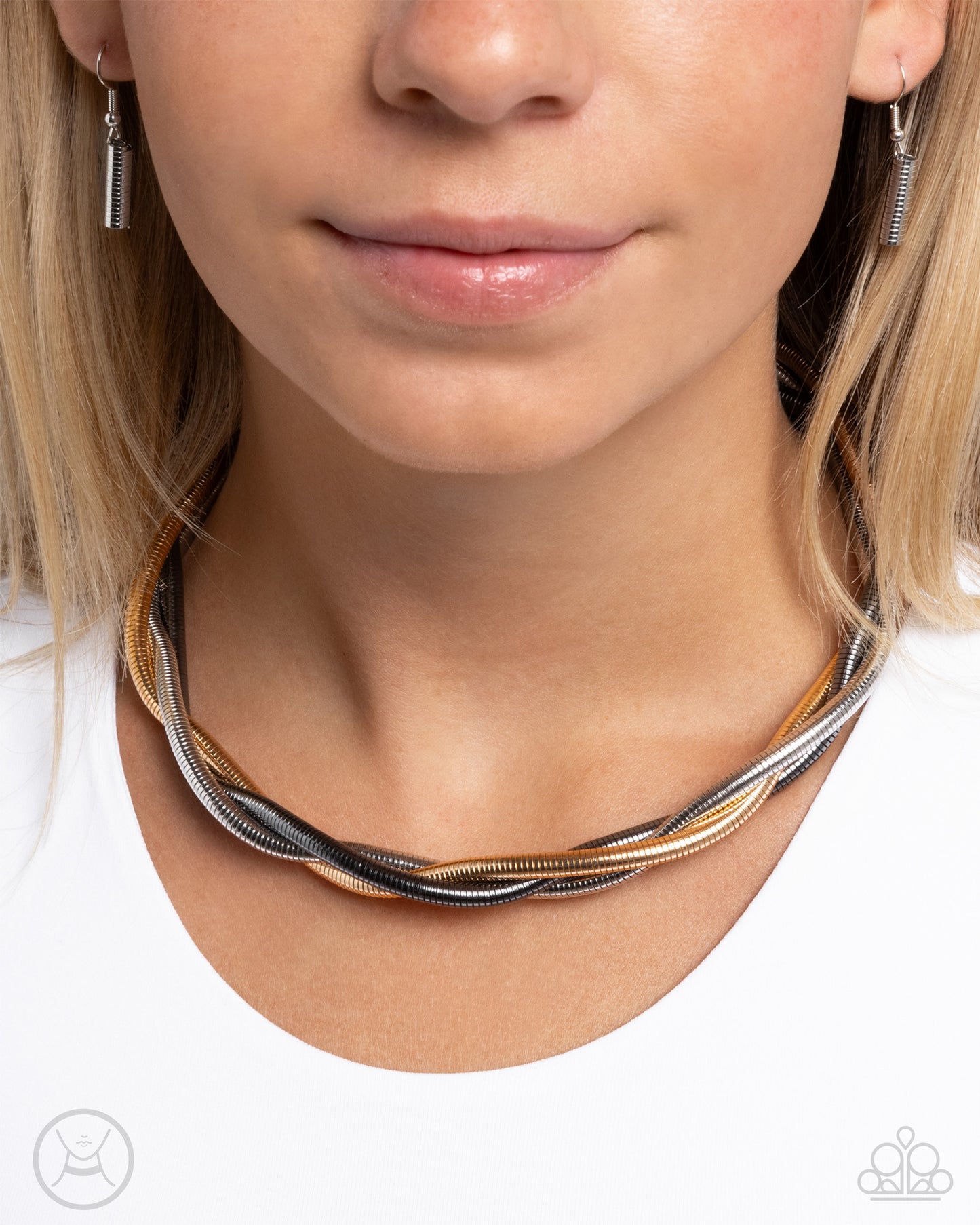 Sleek Splendor - Multi Silver Gold Gunmetal Braided Chain Necklace - Paparazzi Accessories